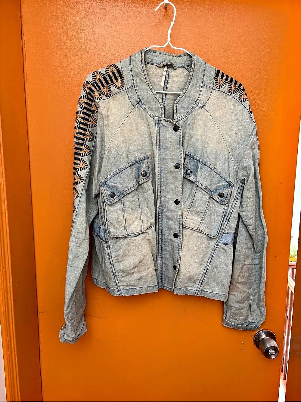 Free People Embroidered Chambray Jacket size M